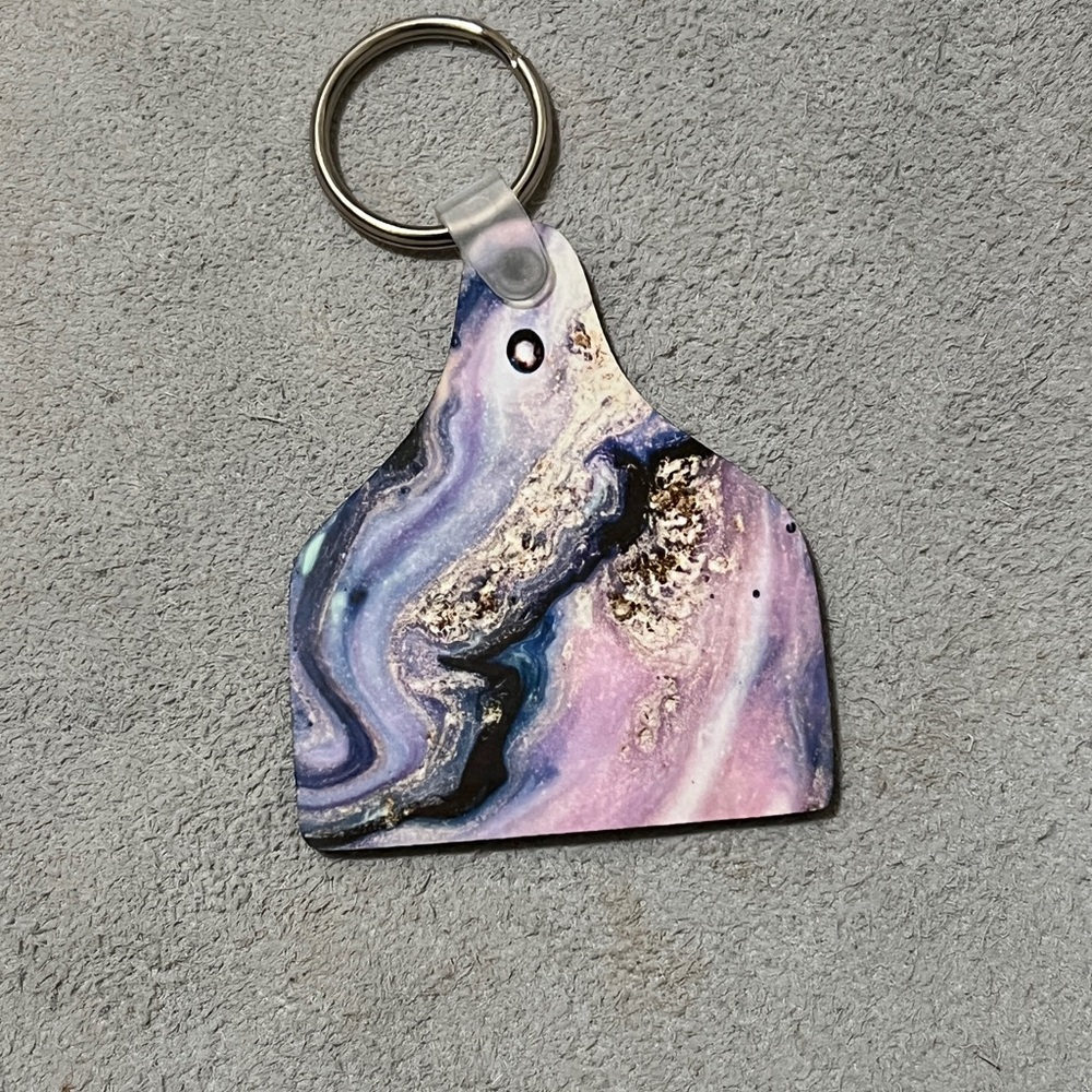 Ear Tag Marble Swirl Keychain